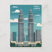 ヴィンテージトラベルクアラルンプールマレーシアレトログラフィック ポストカード (正面)
