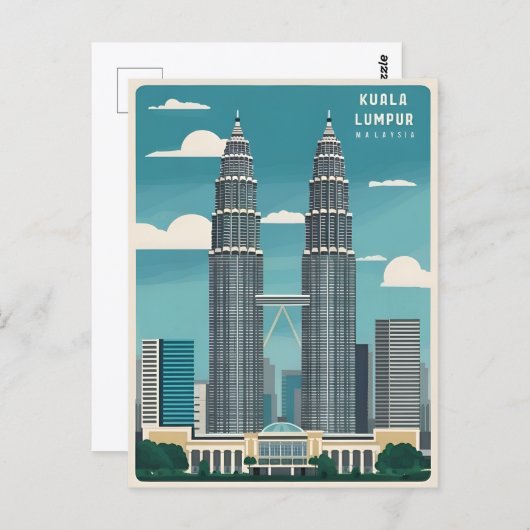 ヴィンテージトラベルクアラルンプールマレーシアレトログラフィック ポストカード (正面/裏面)