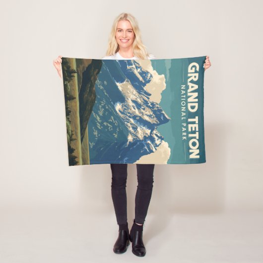 ヴィンテージトラベルグランドテトンナショナルパーク フリースブランケット (インサイチュ)