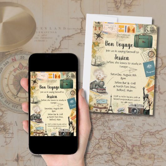 ヴィンテージトラベルコラージボンヴォージュパーティの招待状 招待状