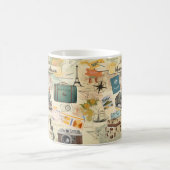 ヴィンテージトラベルコラージュ名&引用文 コーヒーマグカップ (中央)