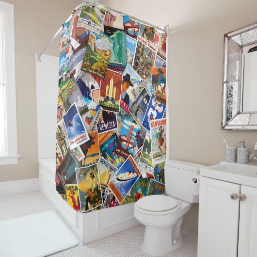 ヴィンテージトラベルコラージュNo. 3シャワーカーテン シャワーカーテン (インサイチュ)