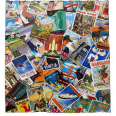 ヴィンテージトラベルコラージュNo. 3シャワーカーテン シャワーカーテン (正面)