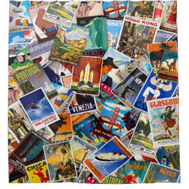 ヴィンテージトラベルコラージュNo. 3シャワーカーテン シャワーカーテン