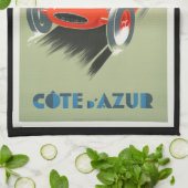 ヴィンテージトラベルコートダジュール赤いレースカー キッチンタオル (折り畳み)