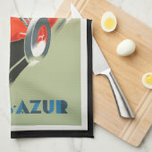 ヴィンテージトラベルコートダジュール赤いレースカー キッチンタオル (四つ折り)