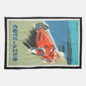 ヴィンテージトラベルコートダジュール赤いレースカー キッチンタオル (横)