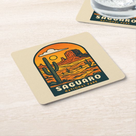 ヴィンテージトラベルサグアーロナショナルパークアリゾナレトロ スクエアペーパーコースター (アングル)