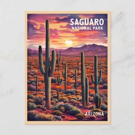 ヴィンテージトラベルサグアーロナショナルパークアリゾナレトロ ポストカード (正面)