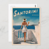 ヴィンテージトラベルサントリーニギリシャレトロ風光明媚 ポストカード (正面/裏面)