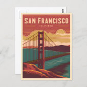 ヴィンテージトラベルサンフランシスコゴールデンゲートブリッジ ポストカード (正面/裏面)