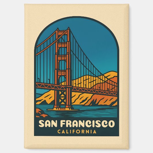 ヴィンテージトラベルサンフランシスコゴールデンゲートブリッジ マグネット (正面)