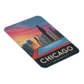 ヴィンテージトラベルシカゴサンセットスカイラインシティスケープ マグネット (右側)