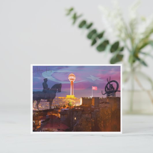 ヴィンテージトラベルシティアンカラターキーバケーションレトロ ポストカード (スタンド正面)