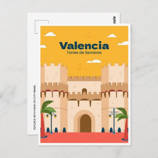ヴィンテージトラベルシティバレンシアスペインレトロアート ポストカード (正面/裏面)