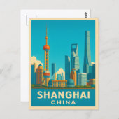 ヴィンテージトラベルシャンハイ中国レトロシーニックスカイライン ポストカード (正面/裏面)