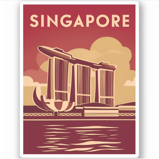 ヴィンテージトラベルシンガポールシティレトロ風光明媚 シール (正面)