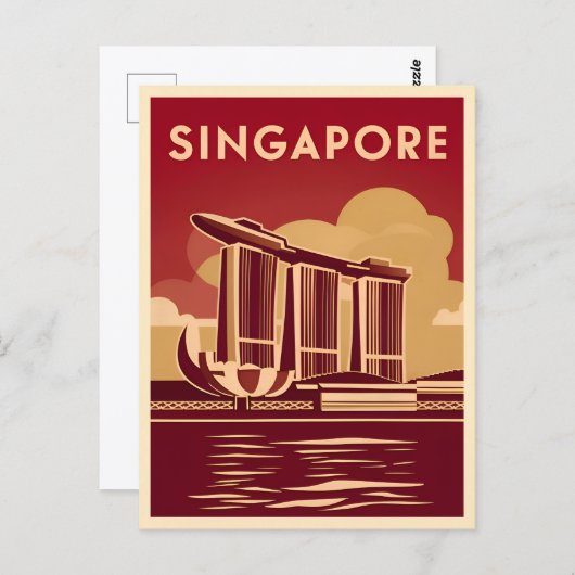 ヴィンテージトラベルシンガポールシティレトロ風光明媚 ポストカード (正面/裏面)