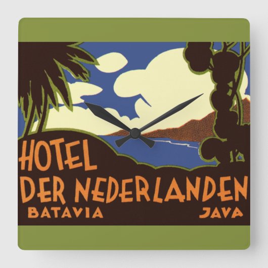 ヴィンテージトラベルジャカルタインドネシアホテルネダーランデン スクエア壁時計 (正面)