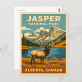 ヴィンテージトラベルジャスパー国立公園レトログラフィック ポストカード (正面/裏面)