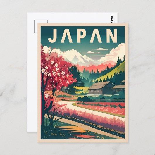 ヴィンテージトラベルジャパン桜さくらんぼブロッサム ポストカード (正面/裏面)