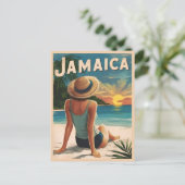 ヴィンテージトラベルジャマイカトロピカルビーチレトロ風光明媚 ポストカード (スタンド正面)