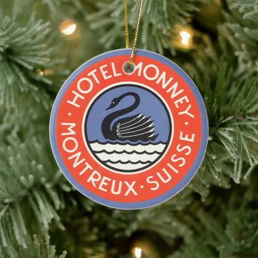 ヴィンテージトラベルスワンバードホテルモンニースイス セラミックオーナメント (ツリー)