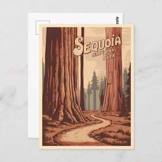 ヴィンテージトラベルセコイア国立公園レトログラフィック ポストカード (正面/裏面)