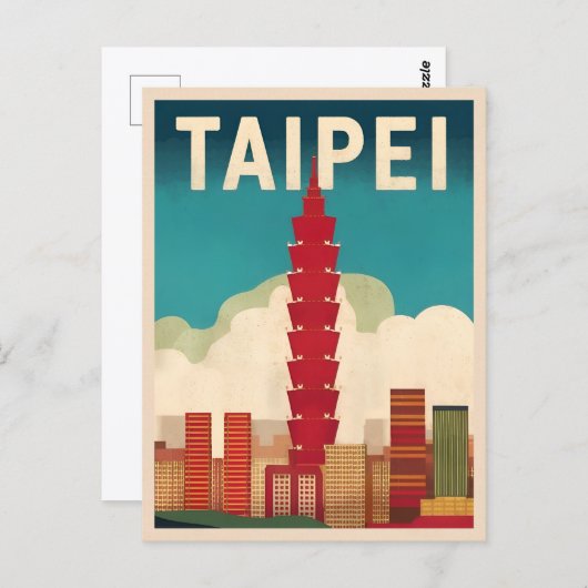 ヴィンテージトラベルタイペイ101台湾レトログラフィック ポストカード (正面/裏面)