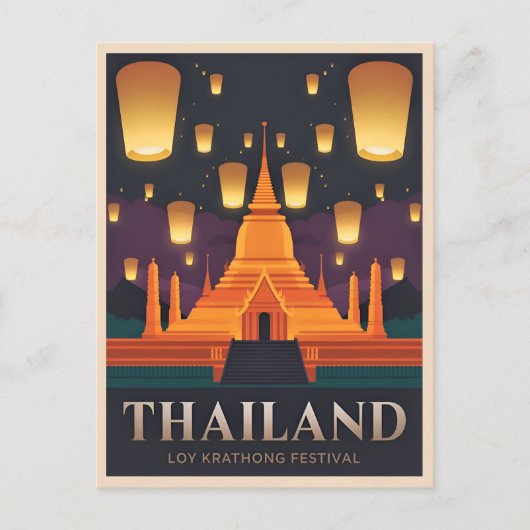 ヴィンテージトラベルタイランドランタンフェスティバルレトロ ポストカード (正面)
