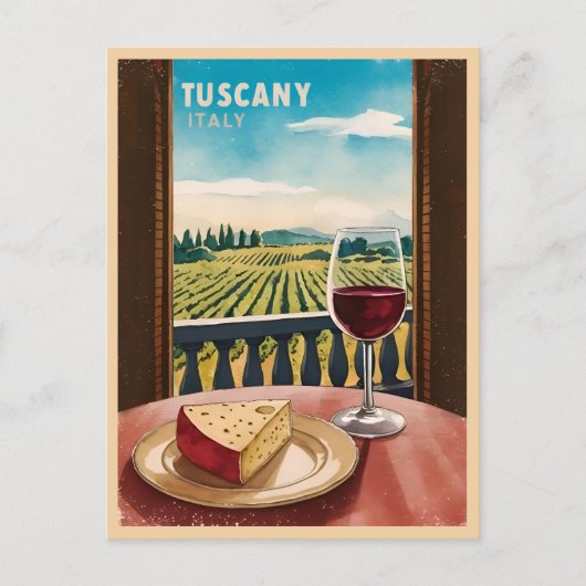 ヴィンテージトラベルタスカニーイタリアヴィンヤードレトロ ポストカード (正面)