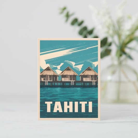 ヴィンテージトラベルタヒチシーサイドレトログラフィック ポストカード (スタンド正面)