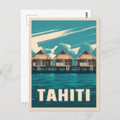 ヴィンテージトラベルタヒチシーサイドレトログラフィック ポストカード (正面/裏面)