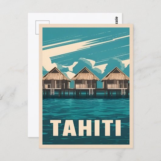 ヴィンテージトラベルタヒチシーサイドレトログラフィック ポストカード (正面/裏面)