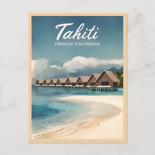 ヴィンテージトラベルタヒティウォーターバンガローズレトロシーニック ポストカード (正面)
