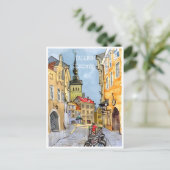 ヴィンテージトラベルタリンエストニアエストニーの水彩画 ポストカード (スタンド正面)