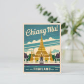 ヴィンテージトラベルチェンマイタイランドレトログラフィック ポストカード (スタンド正面)