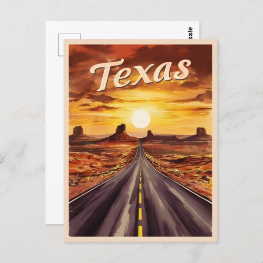 ヴィンテージトラベルテキサス州ランドスケープレトロシーニックサンセット ポストカード (正面/裏面)