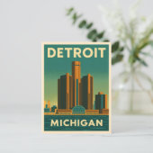 ヴィンテージトラベルデトロイトミシガンシティスケープレトロ ポストカード (スタンド正面)