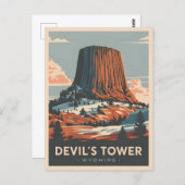 ヴィンテージトラベルデビルズタワーワイオミングレトロ風光明媚 ポストカード (正面/裏面)