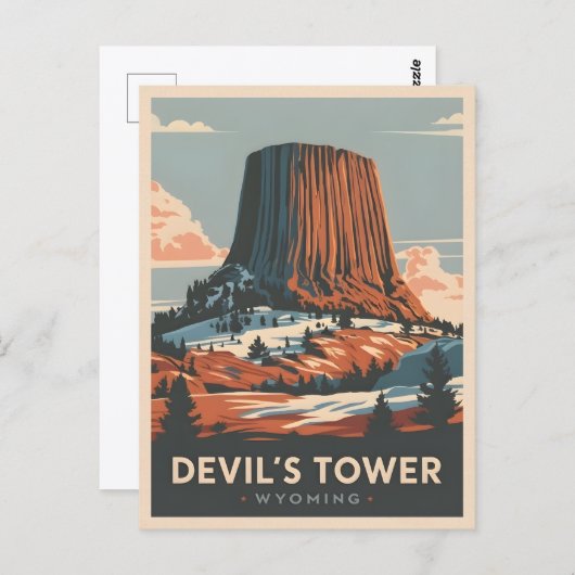 ヴィンテージトラベルデビルズタワーワイオミングレトロ風光明媚 ポストカード (正面/裏面)