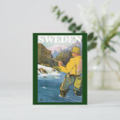 ヴィンテージトラベルトゥスウェーデン漁師スポーツ魚釣り ポストカード (スタンド正面)