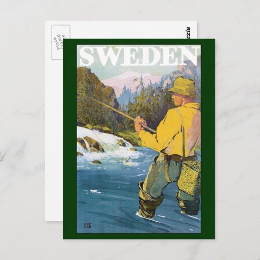 ヴィンテージトラベルトゥスウェーデン漁師スポーツ魚釣り ポストカード (正面/裏面)