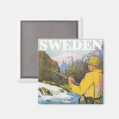 ヴィンテージトラベルトゥスウェーデン、フィッシャーマンスポーツ魚釣り マグネット (正面/裏面)