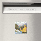 ヴィンテージトラベルトゥスウェーデン、フィッシャーマンスポーツ魚釣り マグネット (インサイチュ (食洗機))