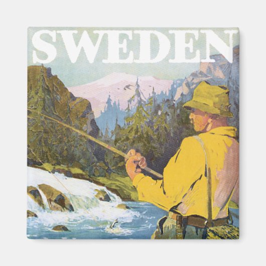 ヴィンテージトラベルトゥスウェーデン、フィッシャーマンスポーツ魚釣り マグネット (正面)