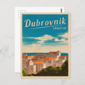 ヴィンテージトラベルドゥブロヴニククロアチアレトロ風光明媚 ポストカード (正面/裏面)