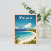 ヴィンテージトラベルナッソーバハマビーチレトロ風光明媚 ポストカード (スタンド正面)