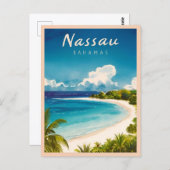 ヴィンテージトラベルナッソーバハマビーチレトロ風光明媚 ポストカード (正面/裏面)