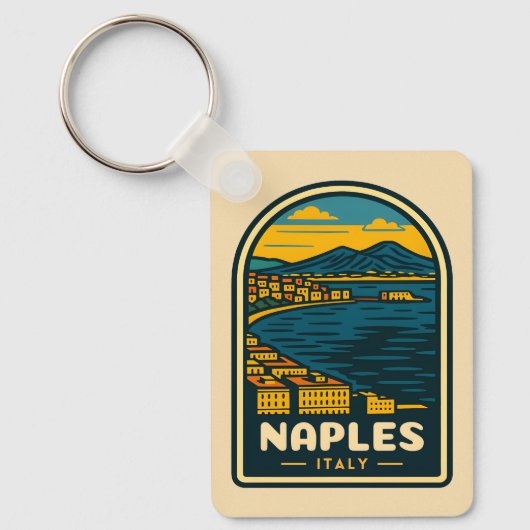 ヴィンテージトラベルナポリレトロ風光明媚な海岸線 キーホルダー (正面)